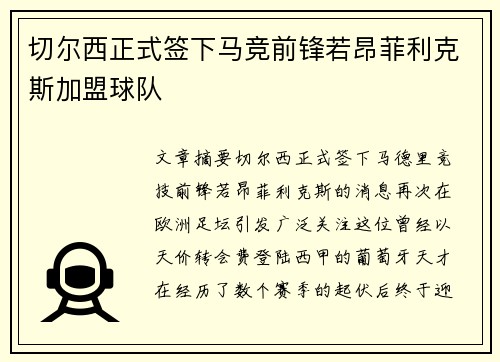 切尔西正式签下马竞前锋若昂菲利克斯加盟球队