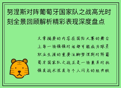 努涅斯对阵葡萄牙国家队之战高光时刻全景回顾解析精彩表现深度盘点